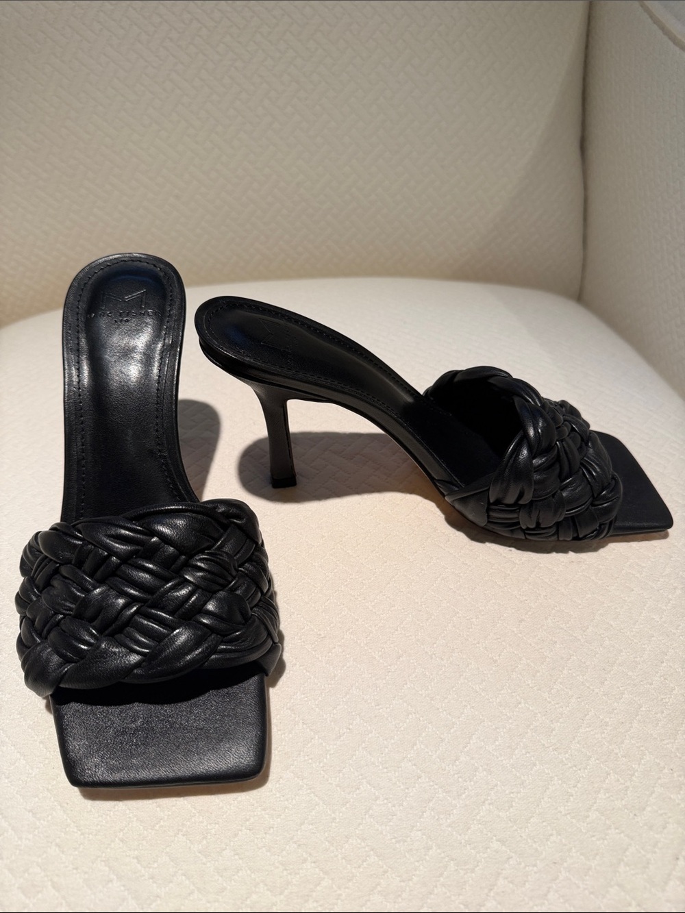 Marc Fisher Black Braided Leather Slide Heels